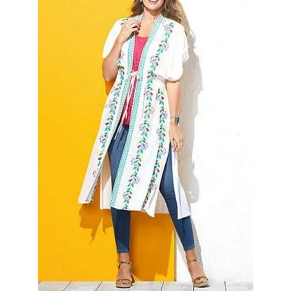 Curations NWT Women's Embroidered Gauze Kaftan Cover-Up petite size L